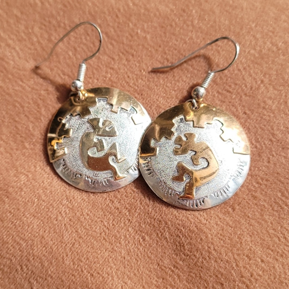 Navajo Vintage Gold & Sterling Kokopelli earrings